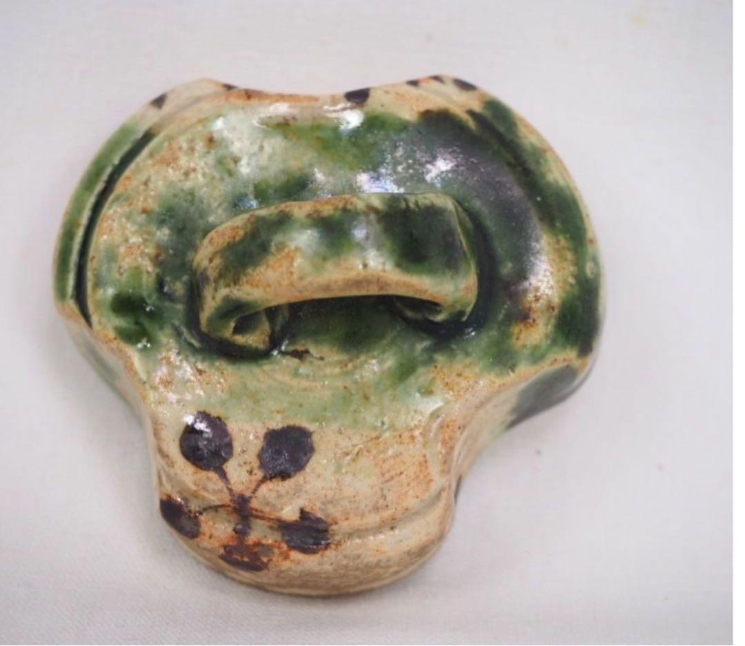 送料無料　江戸明治　古い織部香合/香盒　美濃焼 香道具華道具 蓋物古美術骨董古玩