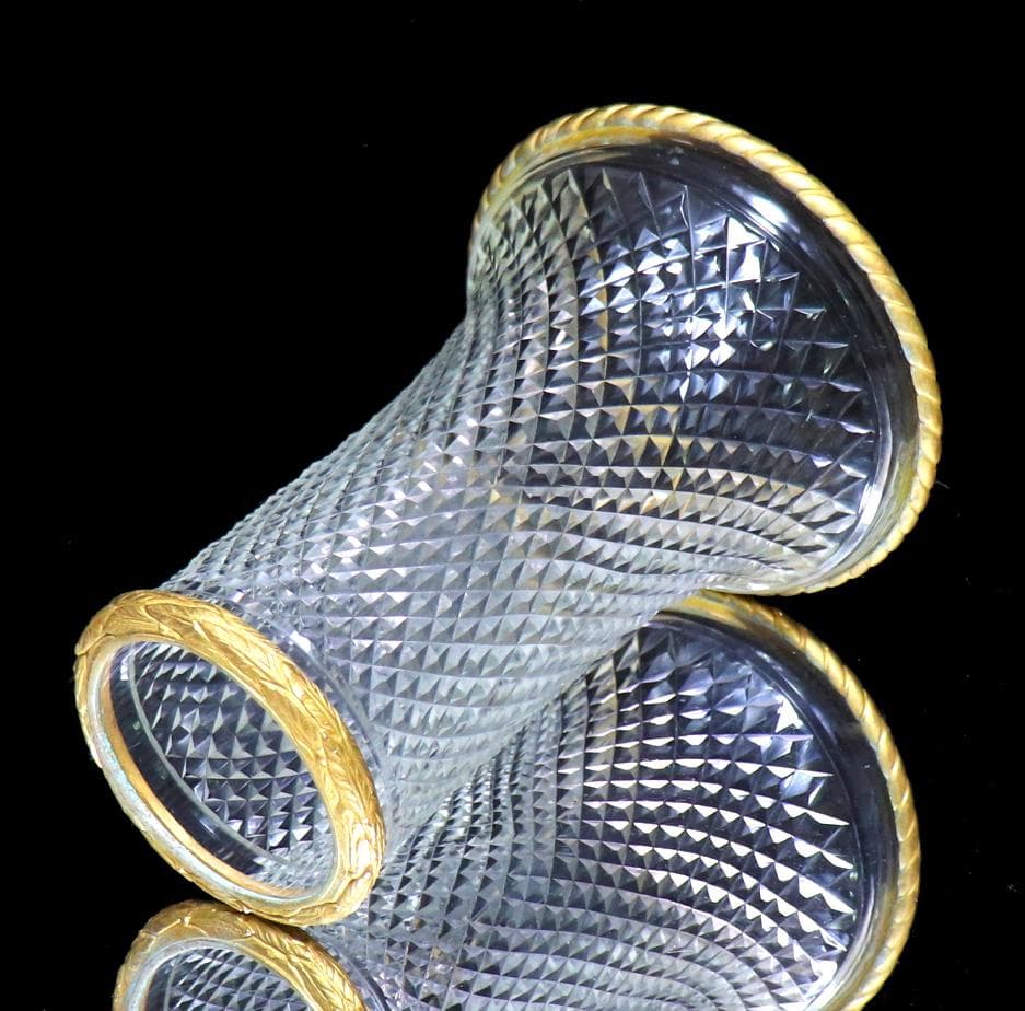 オールド・バカラ 霰文 ブロンズ装飾 大型 置物 ランプシェード ディアマン