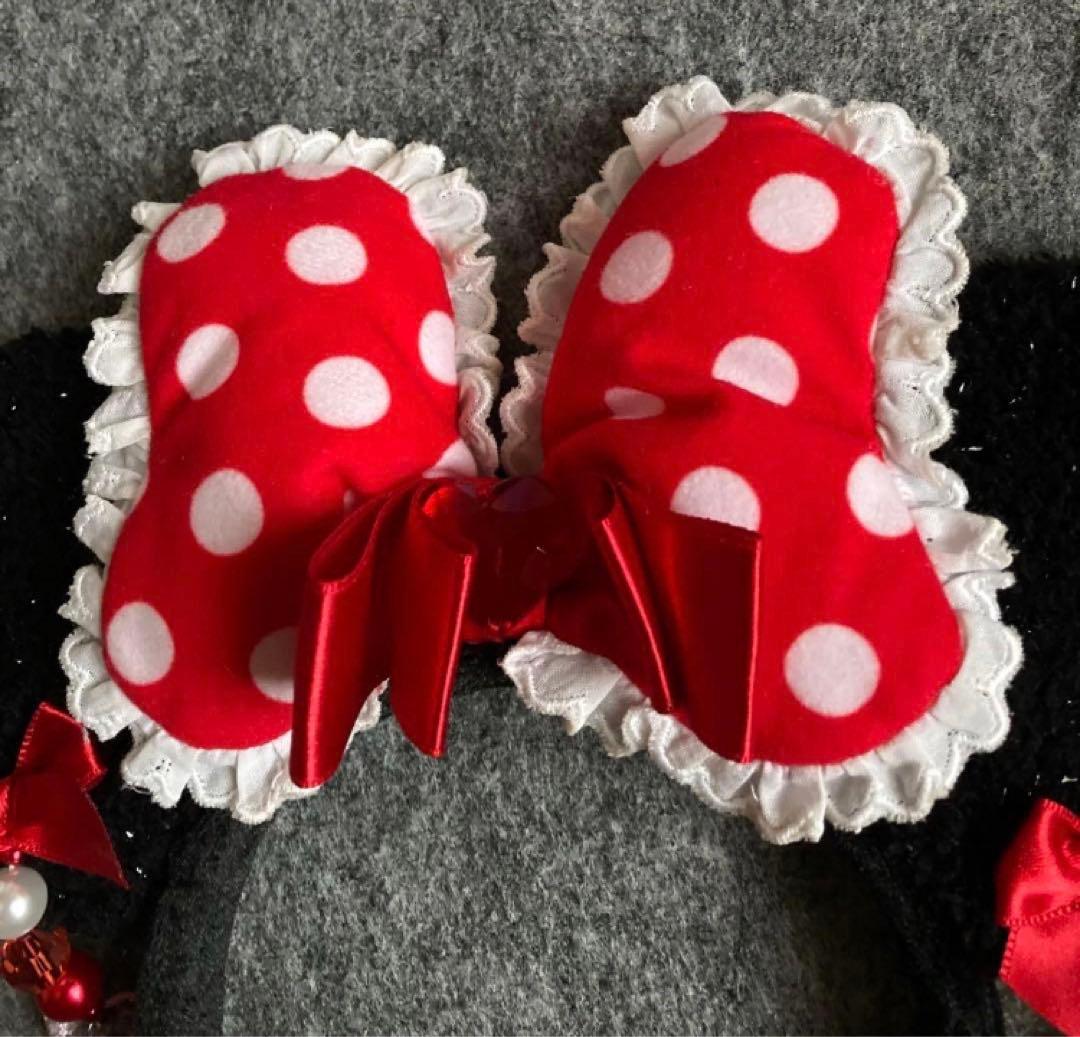 ディズニー　カチューシャ　赤　イヤリング　ドット　リボン　ミニー　水玉　レース