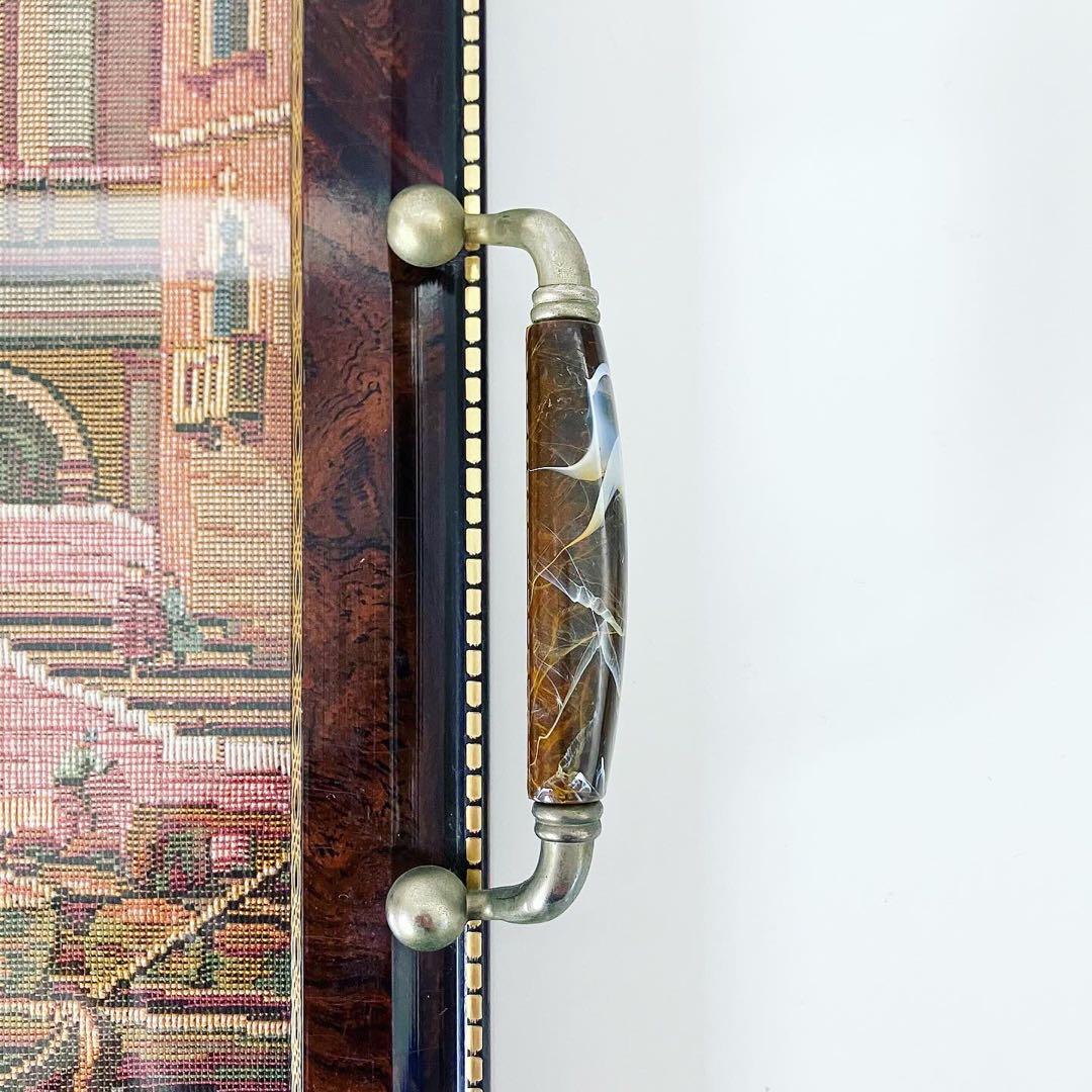 刺繍　インテリアトレイ　イタリア　ビンテージ雑貨　ブロカント　蚤の市　古道具