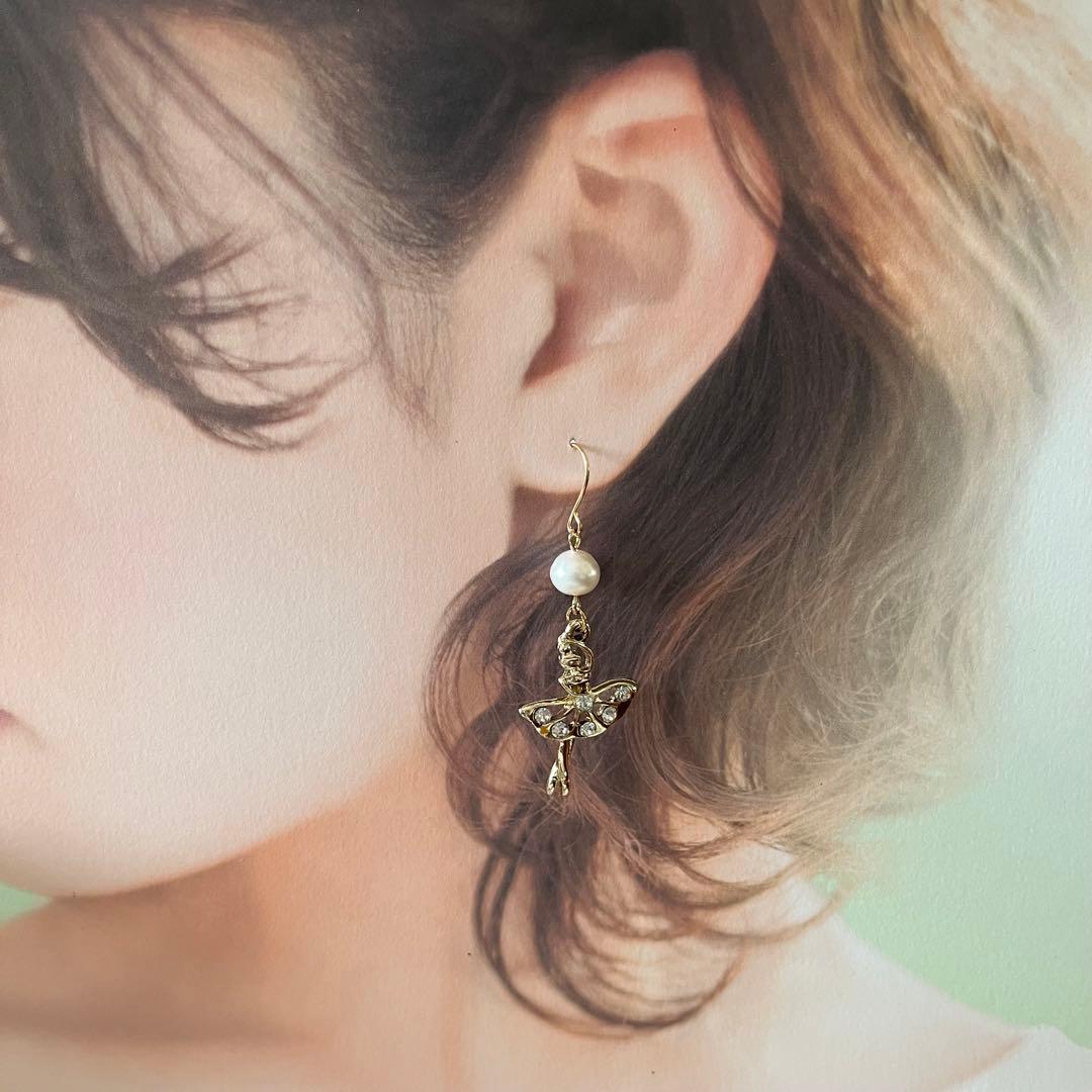 ☆❤️ 淡水パール　バレエ　バレリーナ　ピアス　イヤリング　ハンドメイド