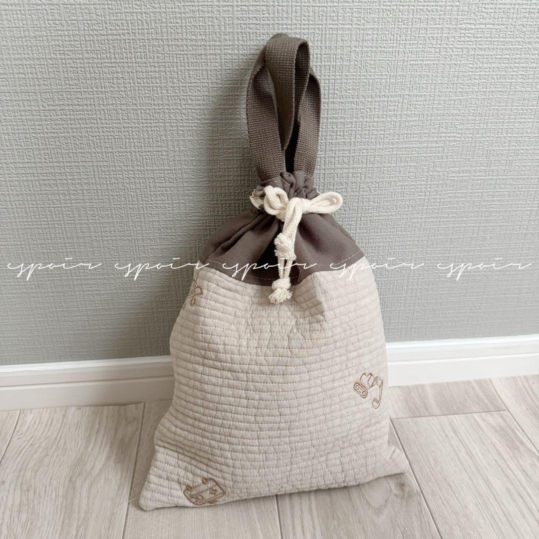 【送料無料】入園入学3点セットはたらくくるま刺繍ベージュブラウン