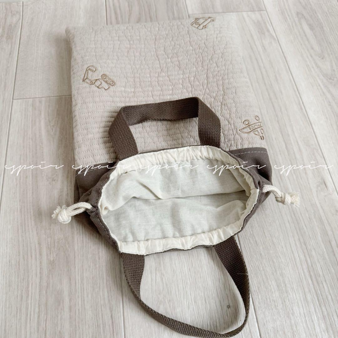 【送料無料】入園入学3点セットはたらくくるま刺繍ベージュブラウン