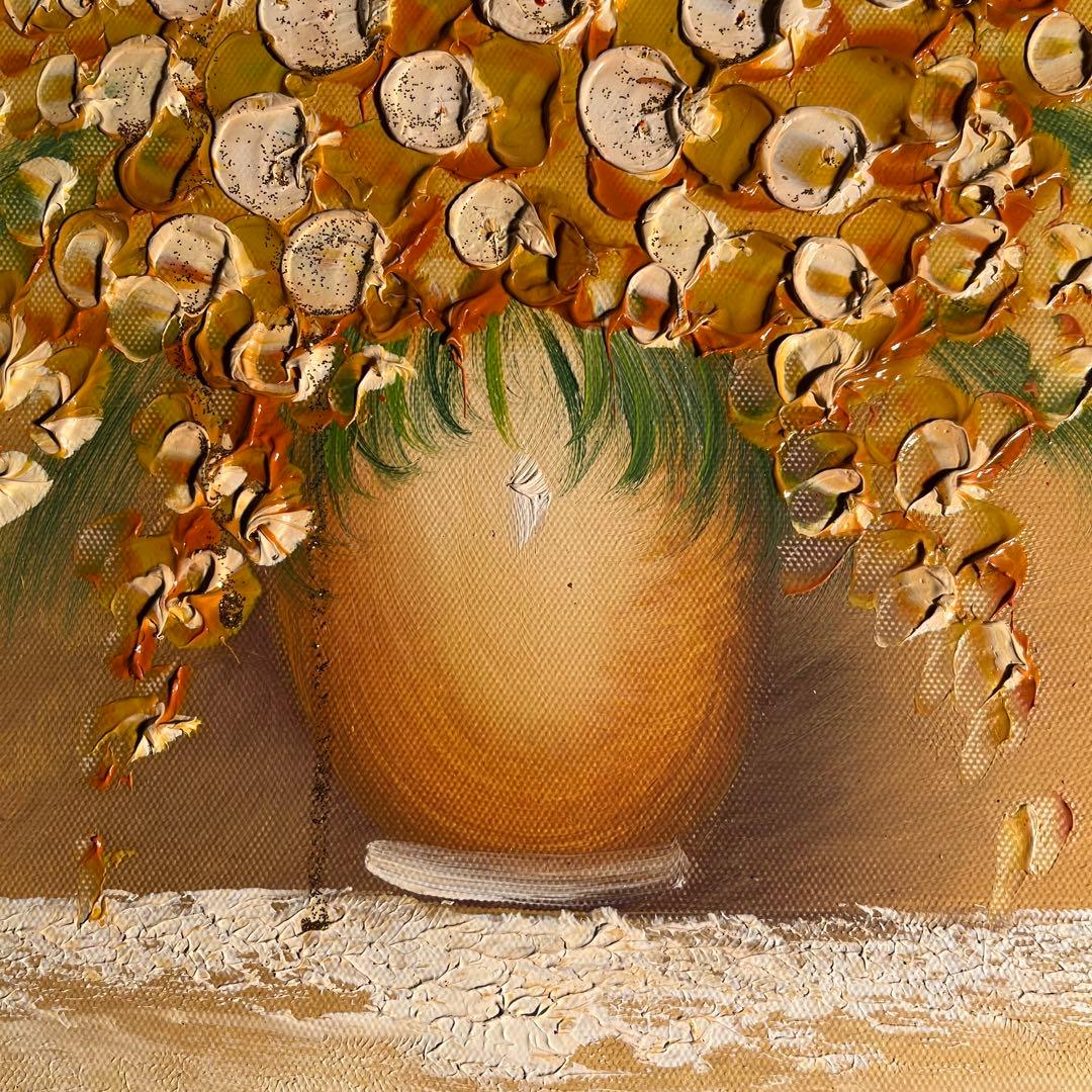 ★秀作★ 手書き油絵 花瓶の花 額付 肉筆絵画 インテリア 油彩画