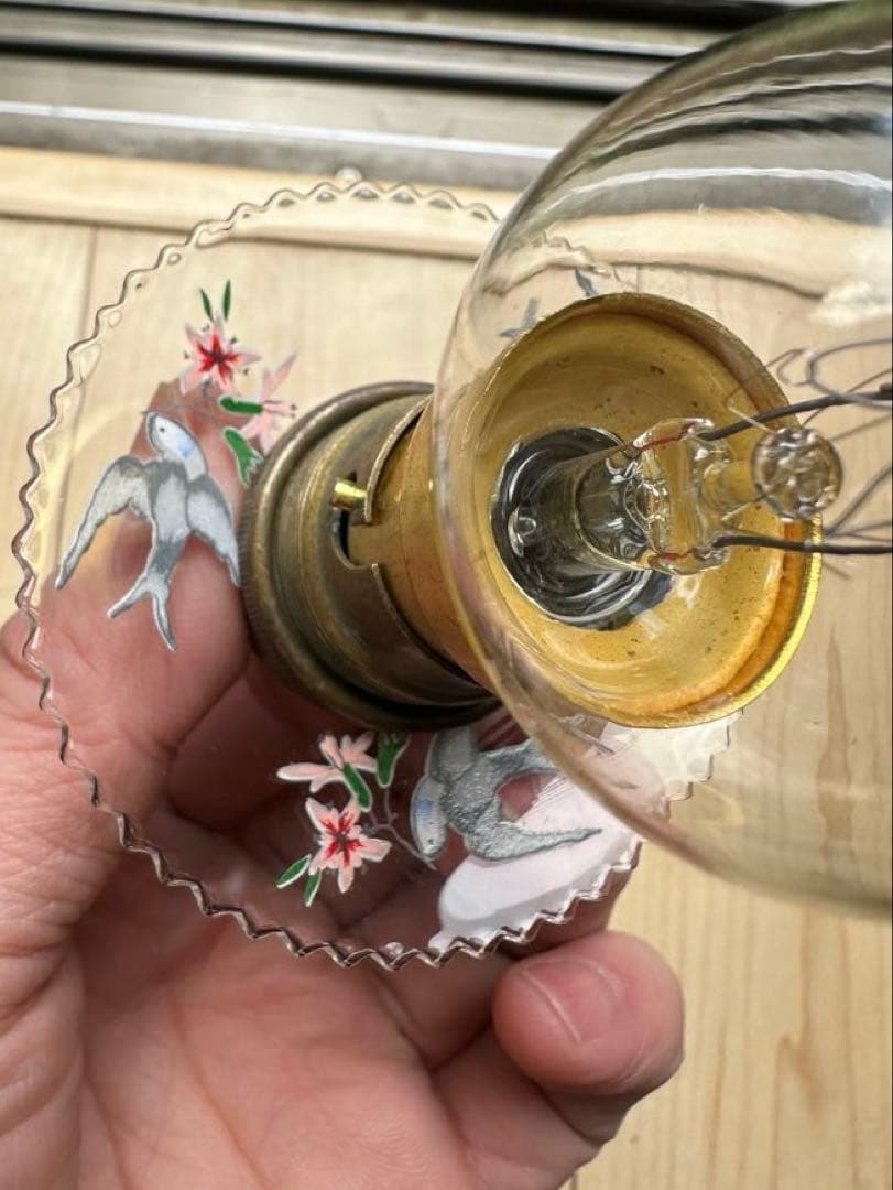 1920年代 フランス アンティーク 可愛い小鳥が羽ばたく小さなアトリエランプ＊