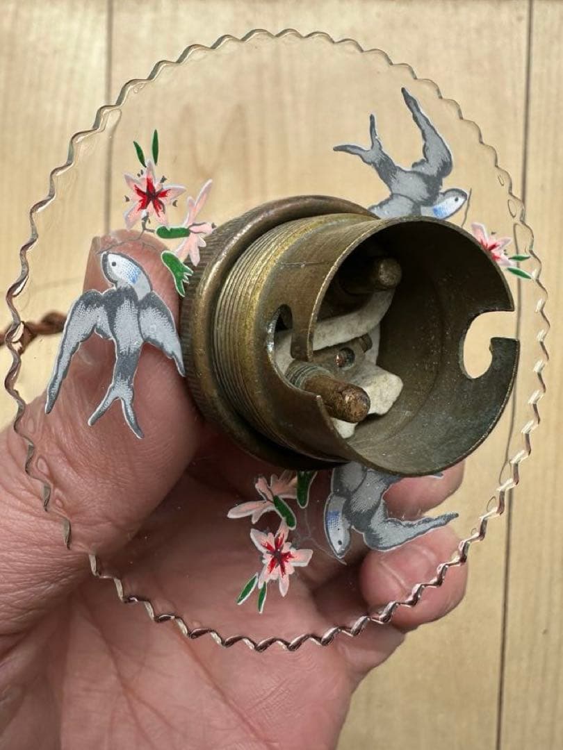 1920年代 フランス アンティーク 可愛い小鳥が羽ばたく小さなアトリエランプ＊