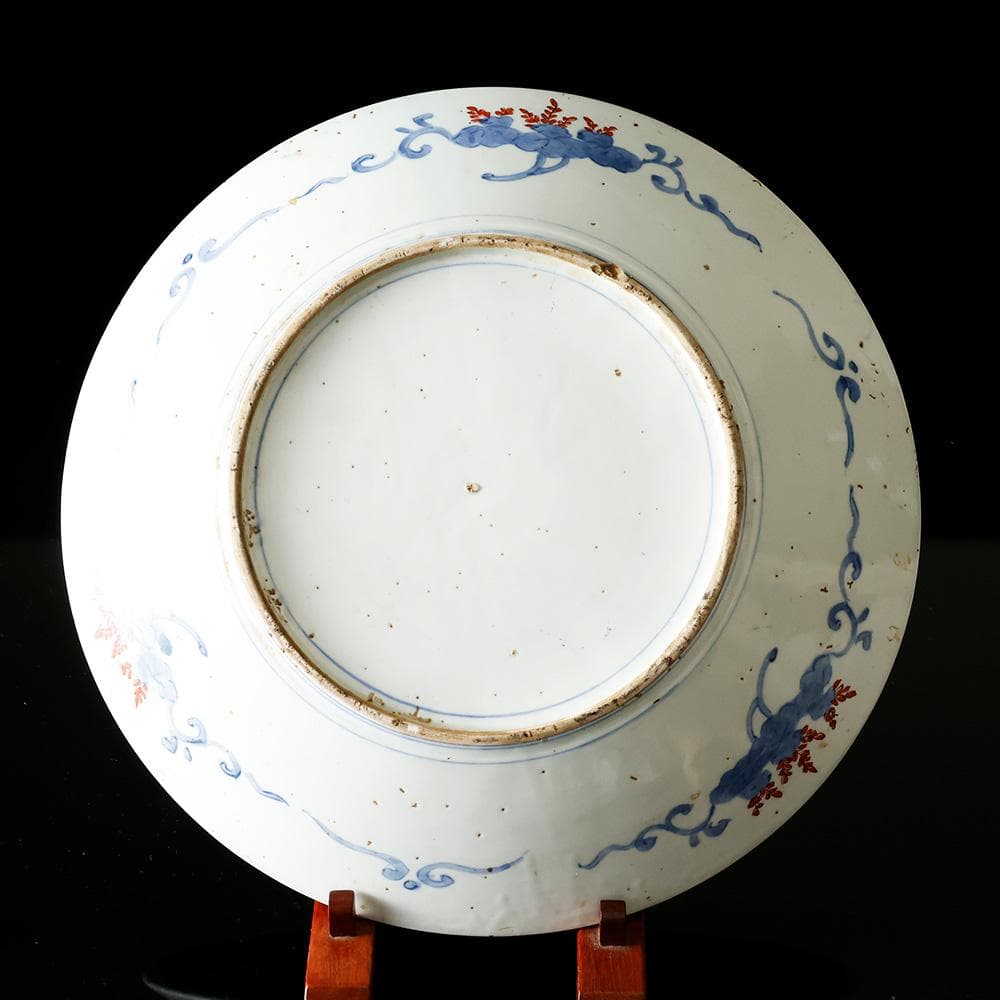 時代物 古伊万里 染錦手 見込に花 竹 松下賢人図 色絵 尺寸大皿 直径40㎝