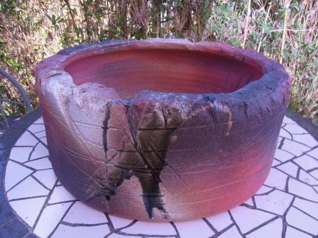 益子焼　垂らし釉　水鉢　金魚鉢　睡蓮鉢　メダカ鉢　陶器　信楽焼　つくばい　骨董