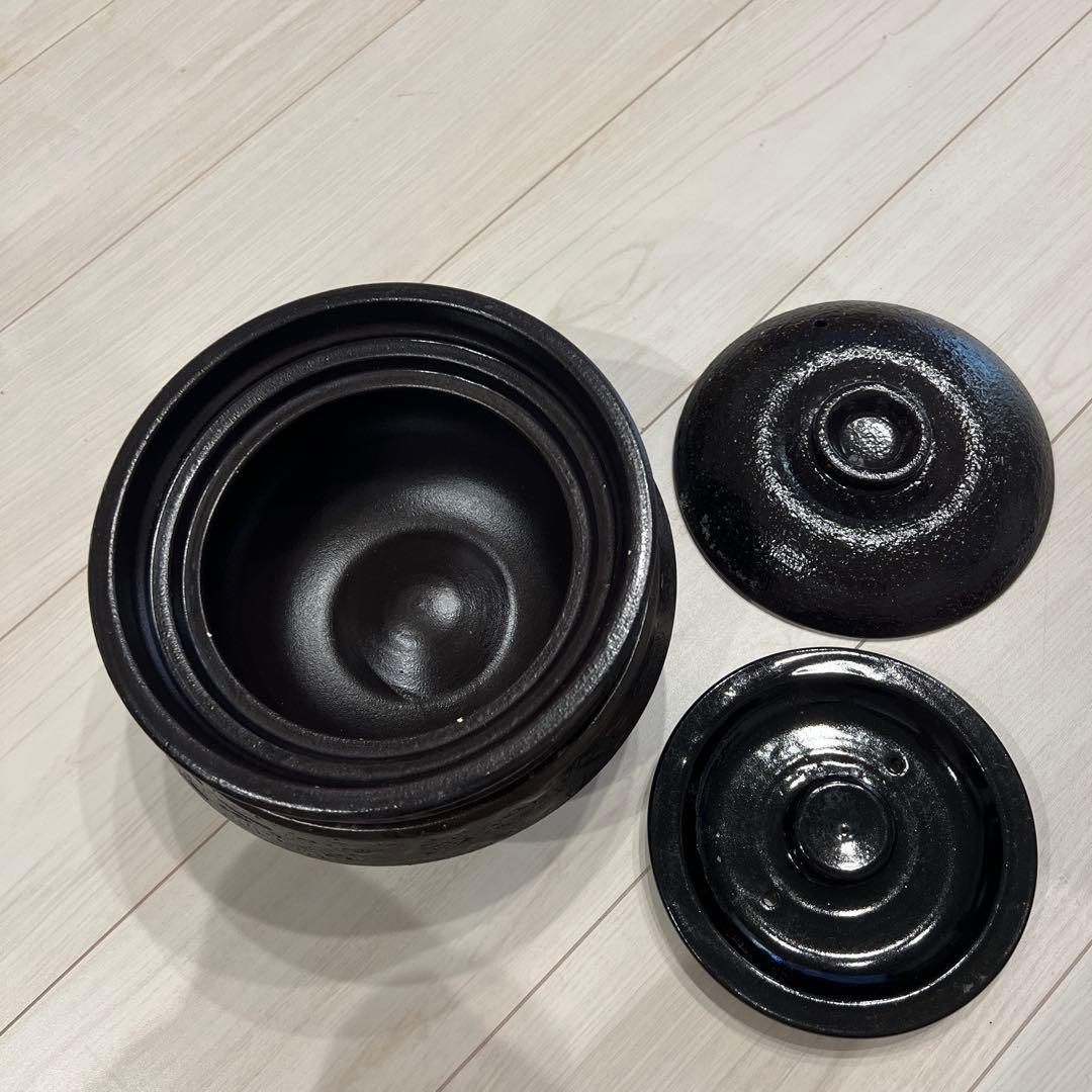 黒い陶器の土鍋セットかまどさん・レンジ用・長谷園