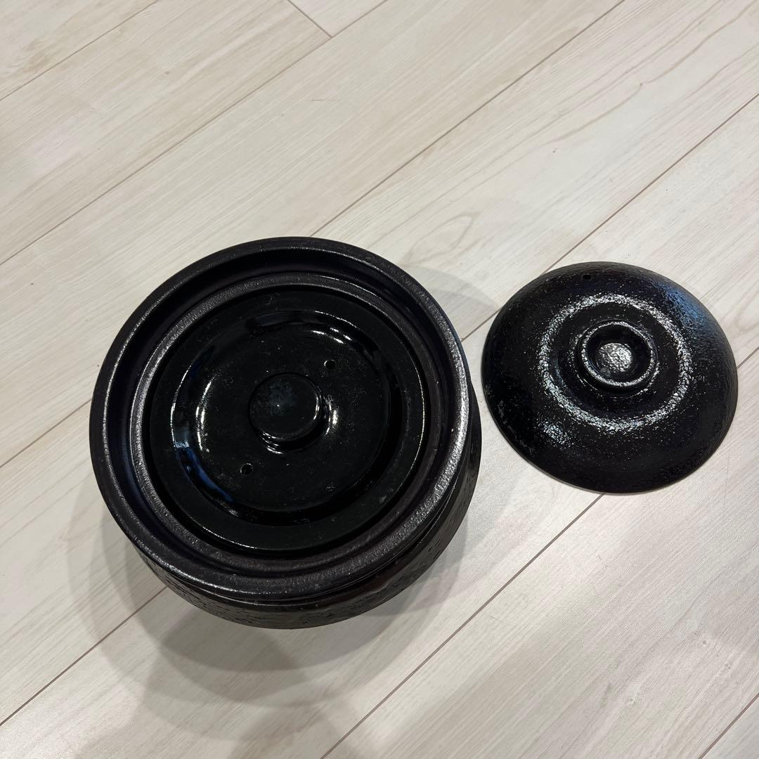 黒い陶器の土鍋セットかまどさん・レンジ用・長谷園