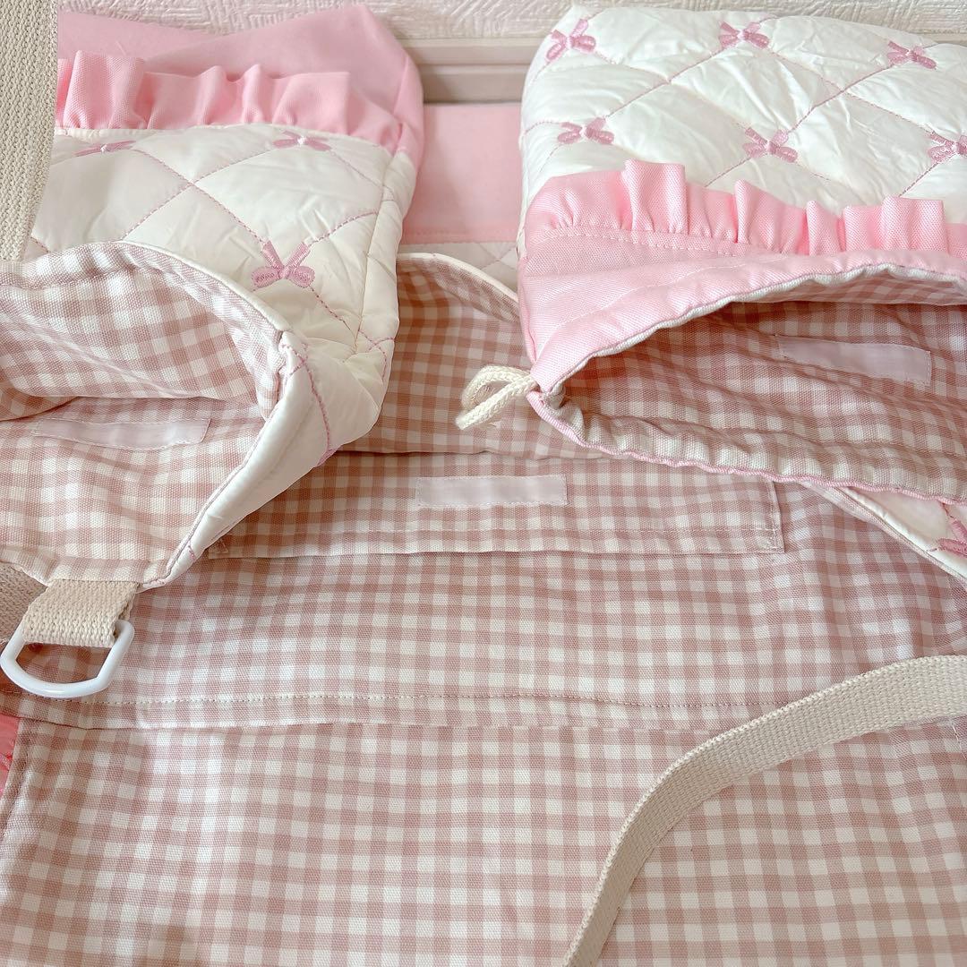 図書バッグ 上履き入れ　コップ袋　リボンキルト