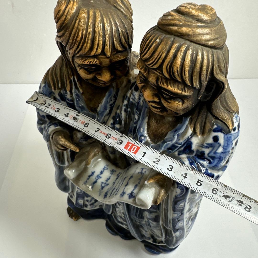 江戸期　寒山十律染付人物置物　高さ約28㎝　東Y7-0430☆2Fトヒカ