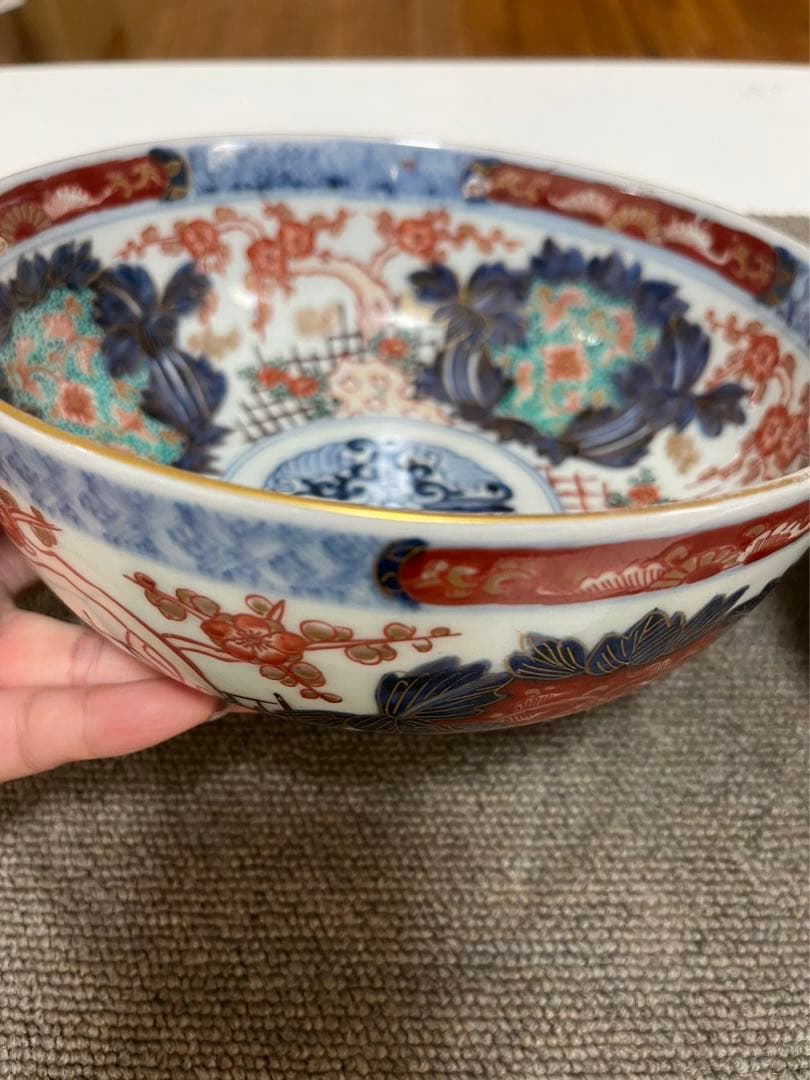 江戸時代 古伊万里 鉢 金彩 手描 色絵 在銘 古玩 古董 中国美術　時代美品