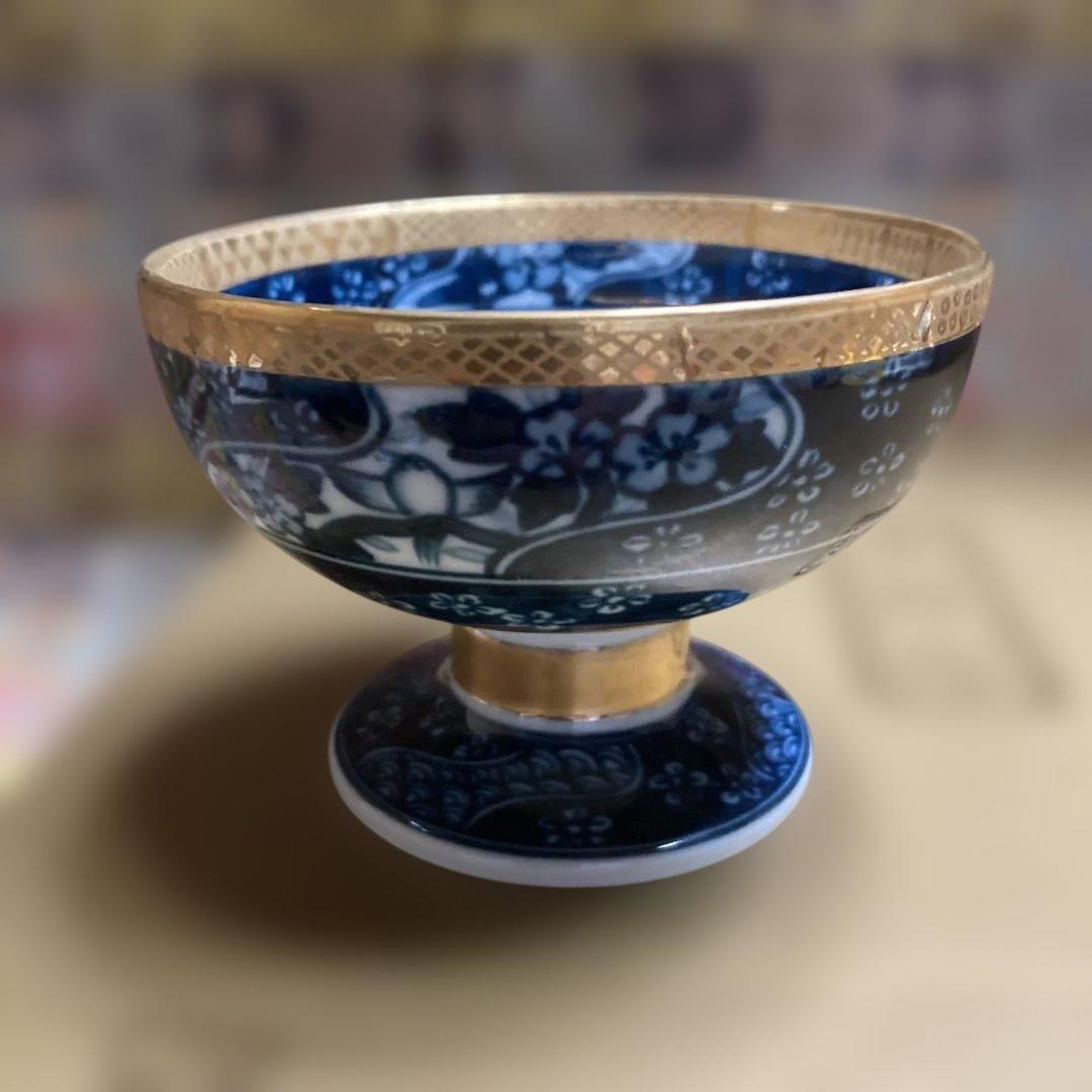 未使用前畑陶器「金祥瑞」高台珍味鉢5客揃口8.2×高5.7×底5.6cm庫山窯￼
