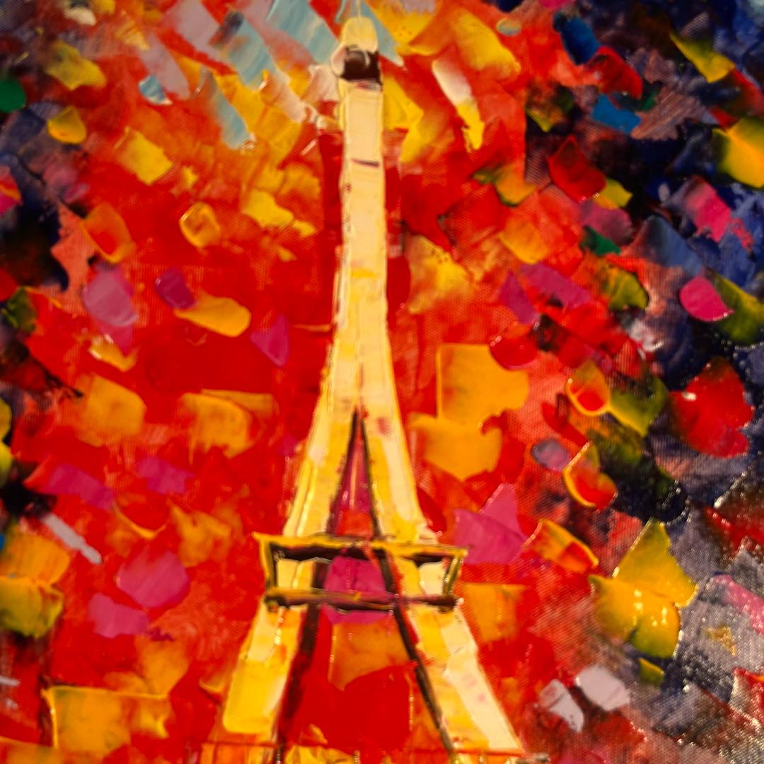 手書き油絵 パリの風景 エッフェル塔 インテリア 絵画 油彩画