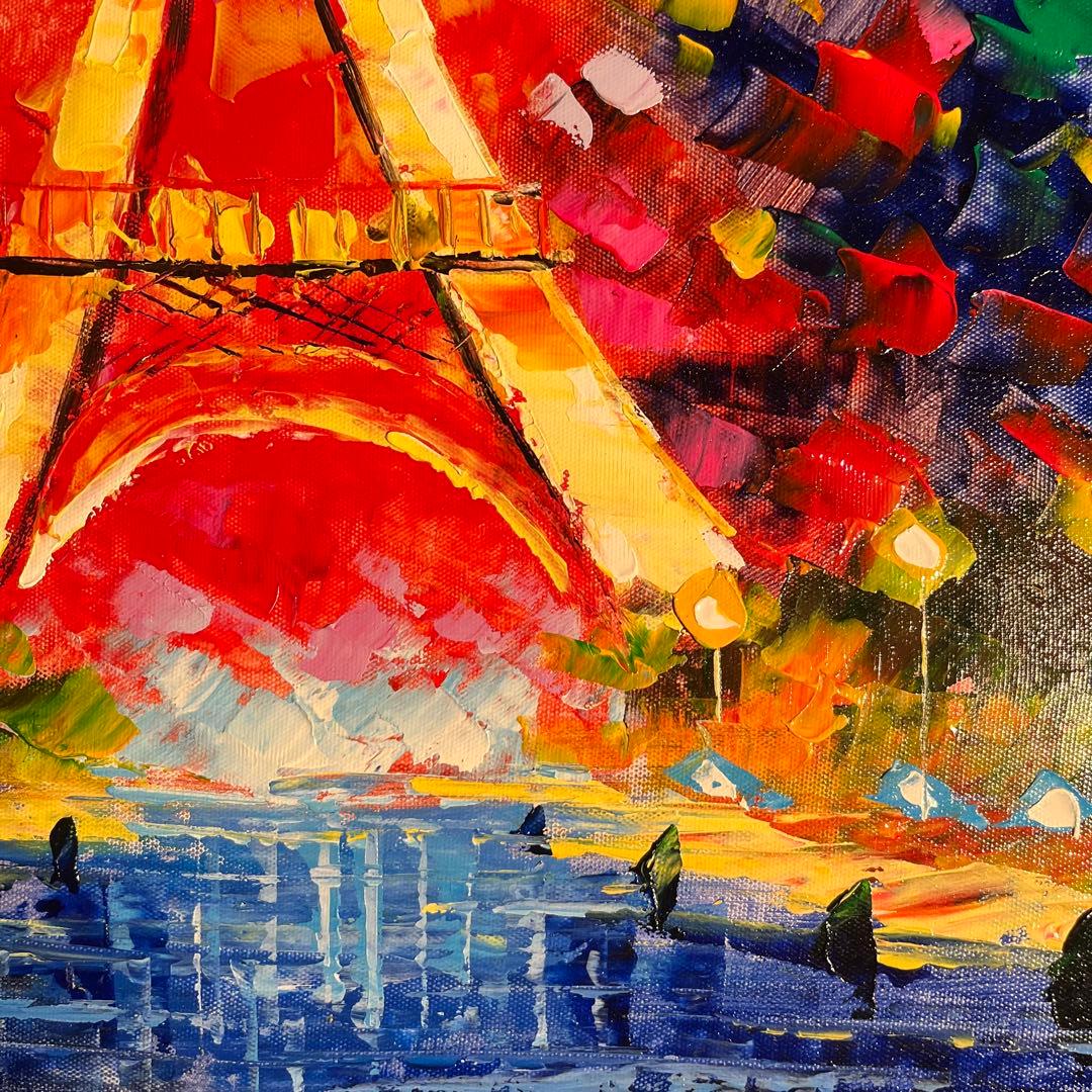手書き油絵 パリの風景 エッフェル塔 インテリア 絵画 油彩画