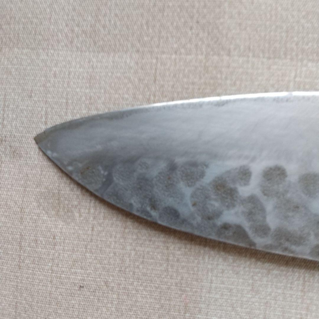 堺業平　青紙一号　梨地鎚目鍛造　三徳万能包丁