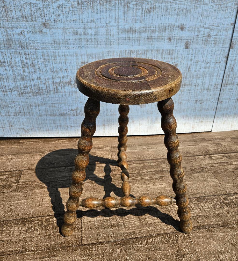 フランスアンティーク 木製 ウッドスツール ボビンレッグ 花台 飾り台 ドール