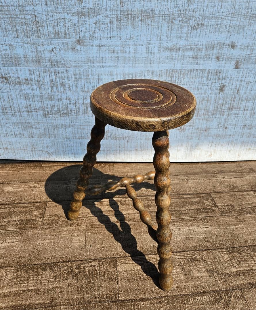 フランスアンティーク 木製 ウッドスツール ボビンレッグ 花台 飾り台 ドール