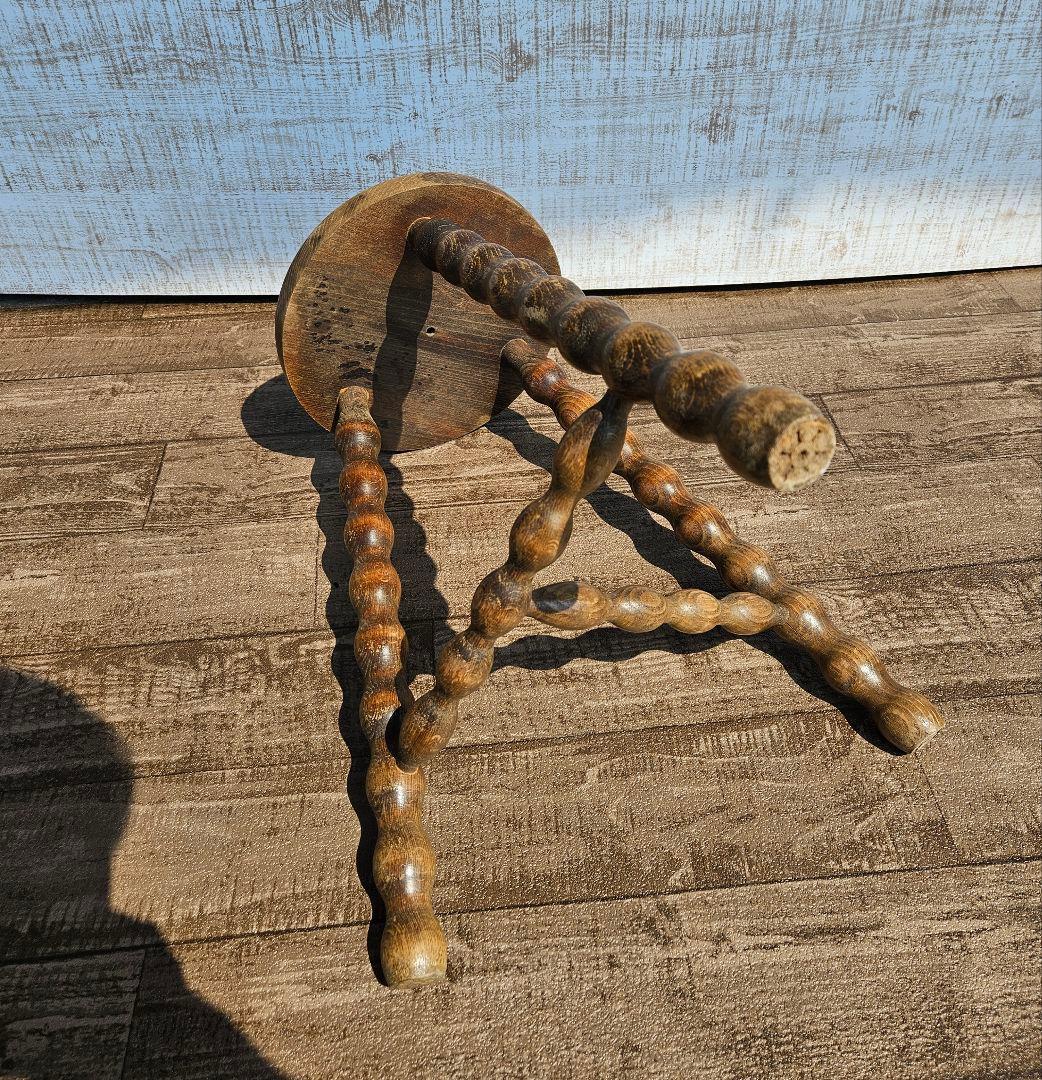 フランスアンティーク 木製 ウッドスツール ボビンレッグ 花台 飾り台 ドール