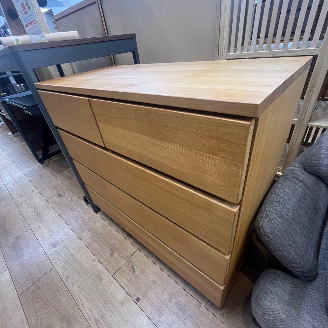 無印良品 MUJI タモ材 4段 ワイド チェスト 脚付　廃盤品