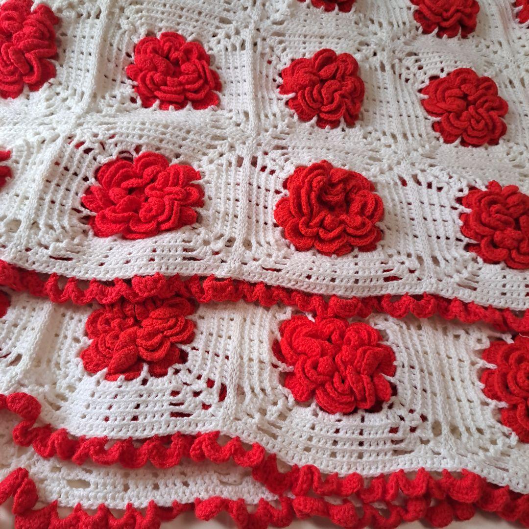 ビンテージ　アフガン　バラのモチーフ　180×135