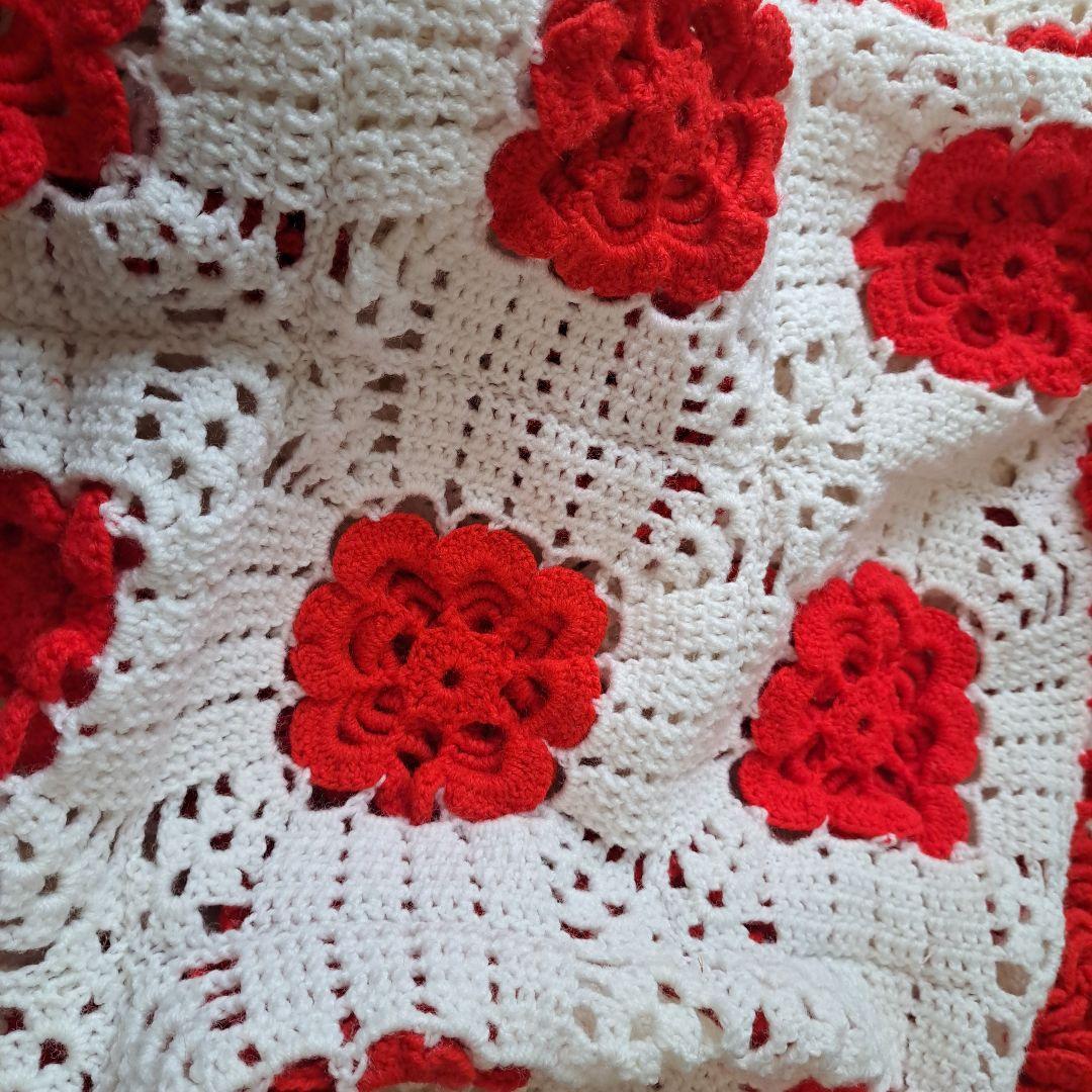 ビンテージ　アフガン　バラのモチーフ　180×135