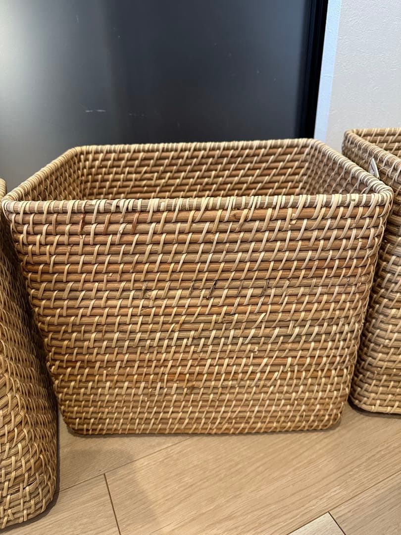 無印　重なるラタン　バスケット　3点セット
