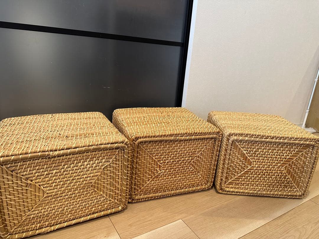 無印　重なるラタン　バスケット　3点セット