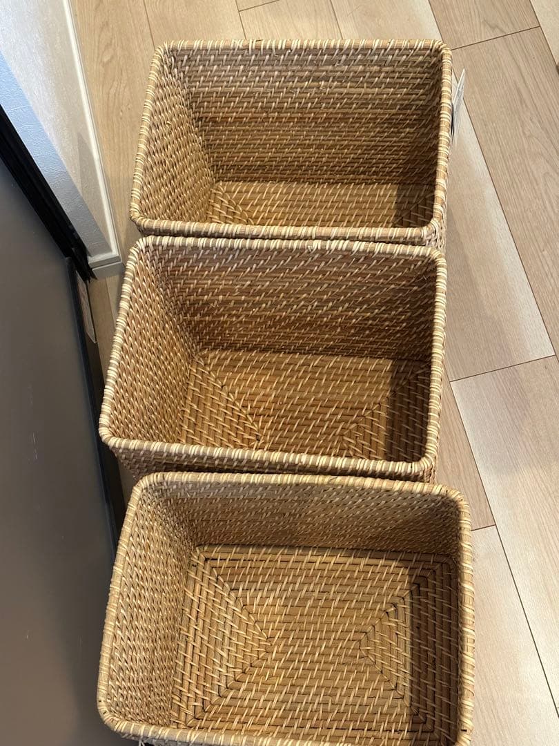 無印　重なるラタン　バスケット　3点セット
