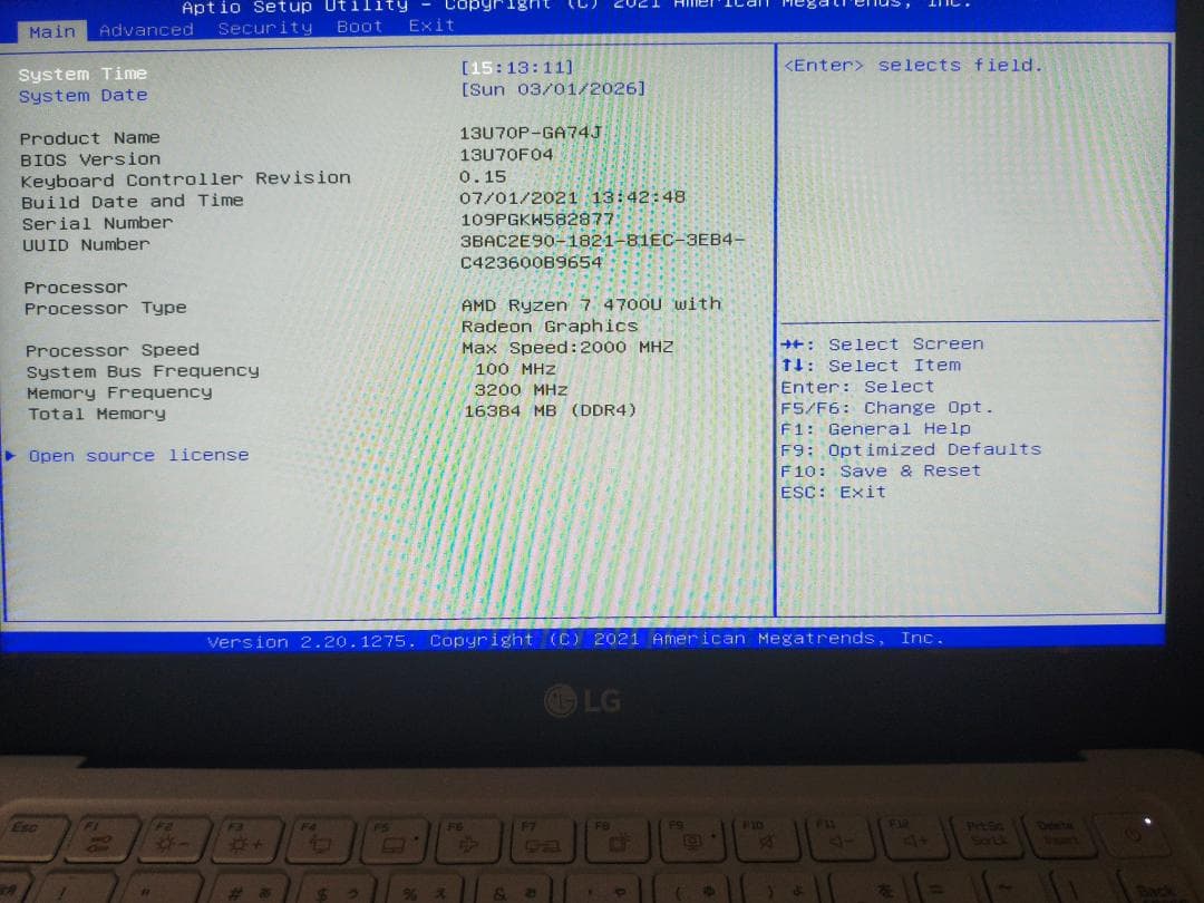 【ジャンク】LG UltraPC Ryzen7 4700U 16GB