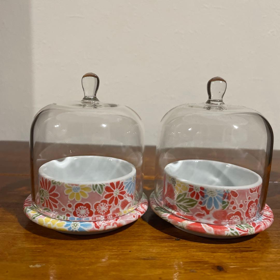 【レア・新品・未使用】有田焼 ドーム型食器 蓋物 ガラス蓋 友禅