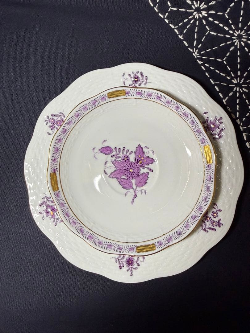 ヘレンド　未使用品　HEREND アポニー　紫　カップ＆ソーサー　トリオ