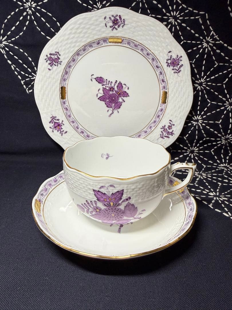 ヘレンド　未使用品　HEREND アポニー　紫　カップ＆ソーサー　トリオ