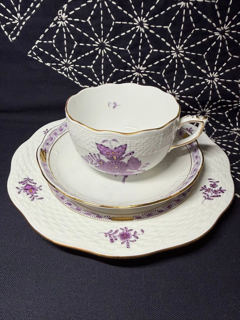 ヘレンド　未使用品　HEREND アポニー　紫　カップ＆ソーサー　トリオ