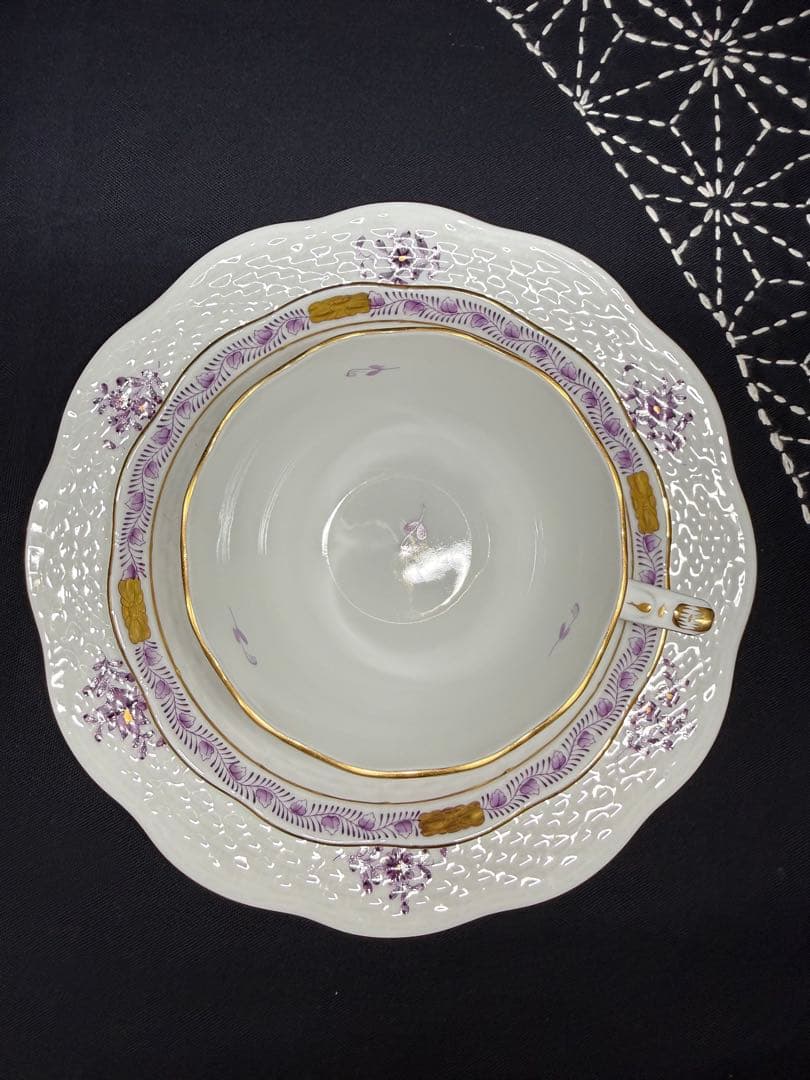 ヘレンド　未使用品　HEREND アポニー　紫　カップ＆ソーサー　トリオ