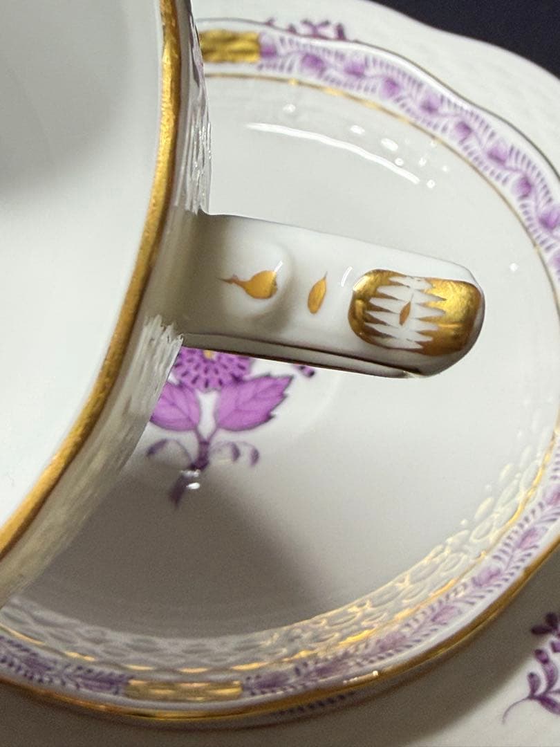 ヘレンド　未使用品　HEREND アポニー　紫　カップ＆ソーサー　トリオ