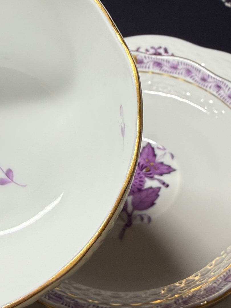ヘレンド　未使用品　HEREND アポニー　紫　カップ＆ソーサー　トリオ