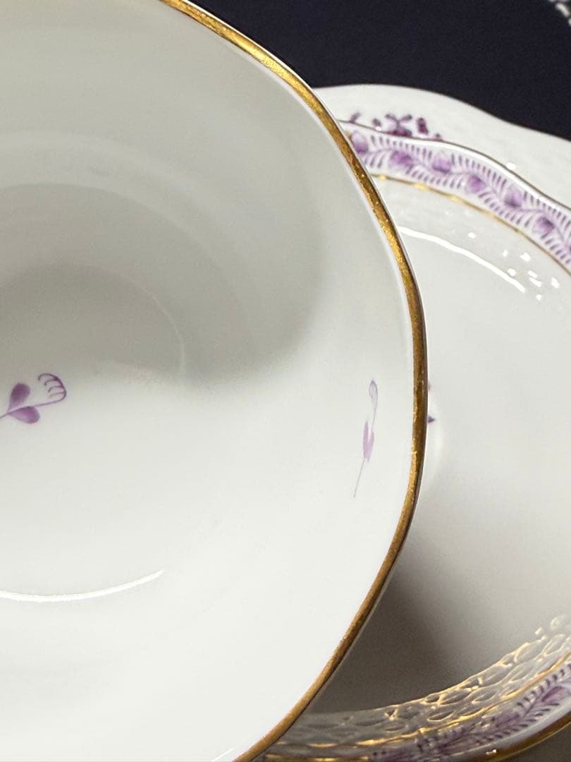 ヘレンド　未使用品　HEREND アポニー　紫　カップ＆ソーサー　トリオ