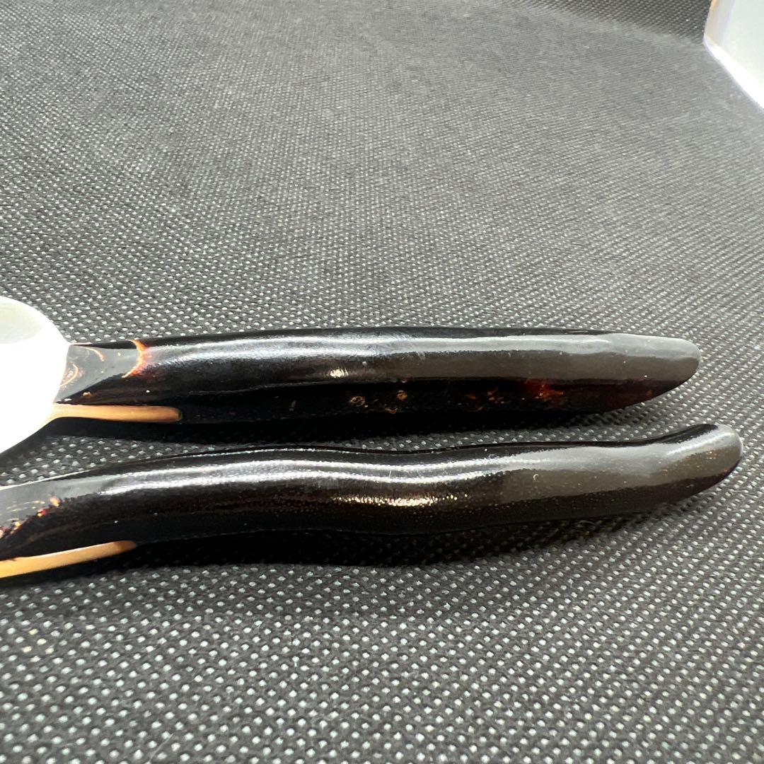 黒珊瑚　ハワイアンブラックコーラル　珊瑚枝柄スプーンとホーク　貝の彫物　珍品