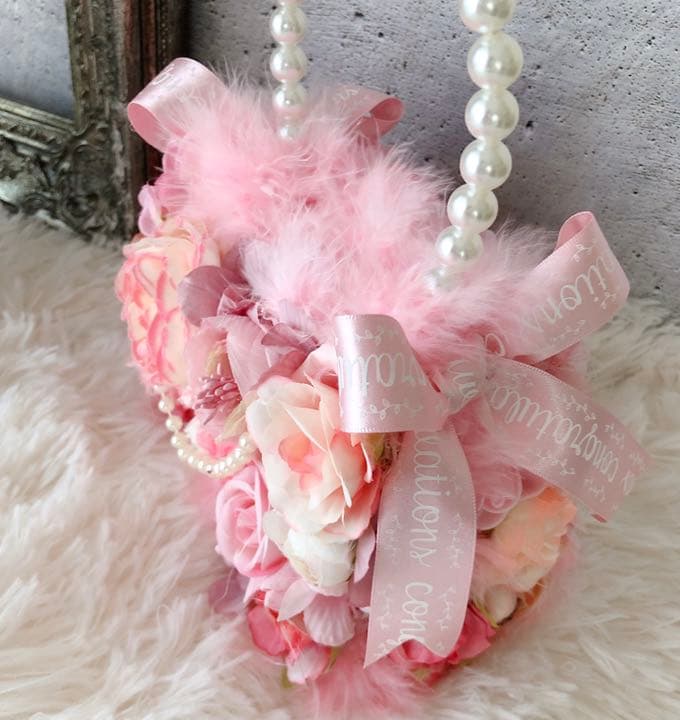 引越でセールです❣️ふわふわファー付ピンクのフラワーパールパック/光触媒加工