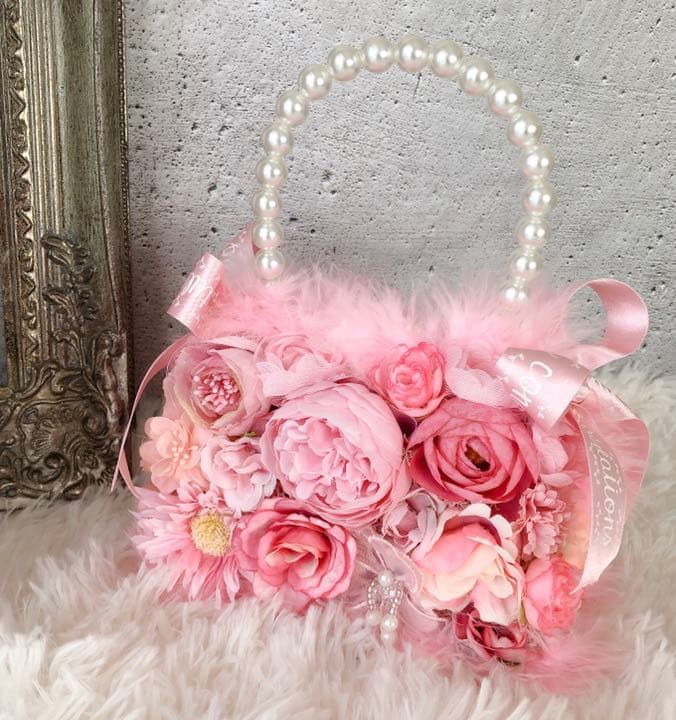 引越でセールです❣️ふわふわファー付ピンクのフラワーパールパック/光触媒加工