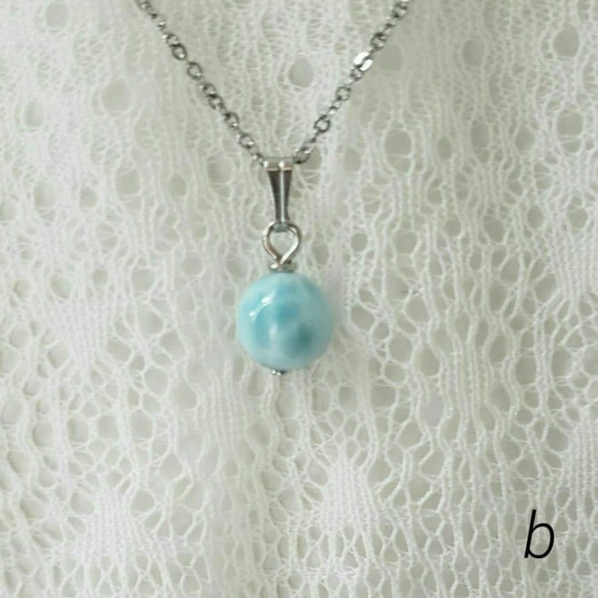 売却済み　488　ラリマー　8mm 　ネックレス　サージカルステンレス　b