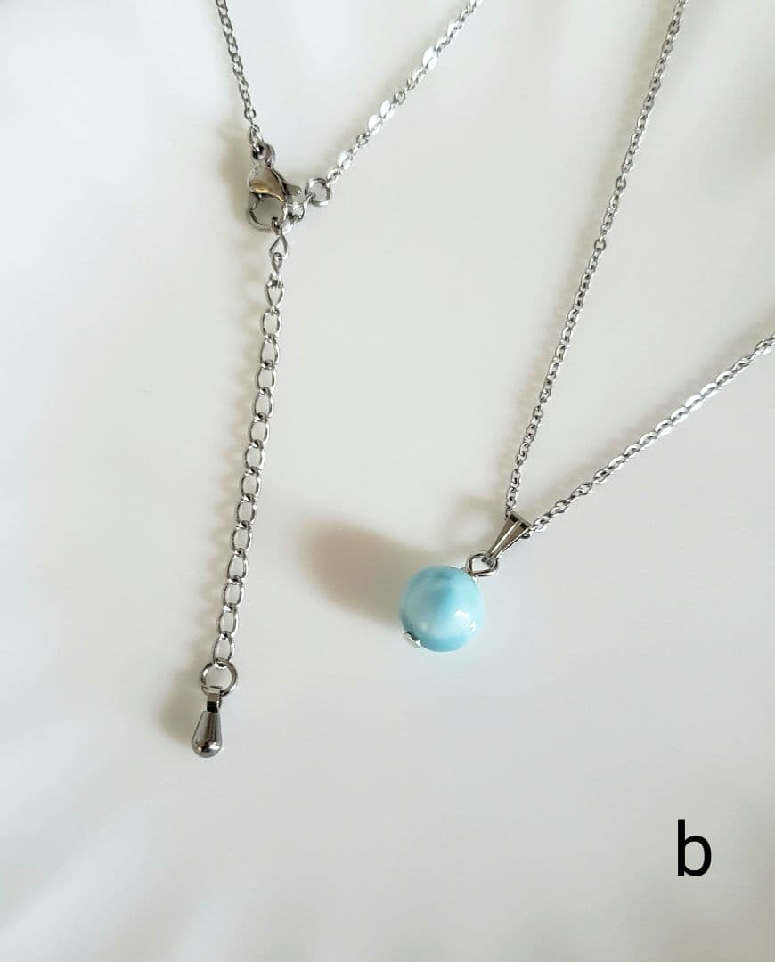 売却済み　488　ラリマー　8mm 　ネックレス　サージカルステンレス　b
