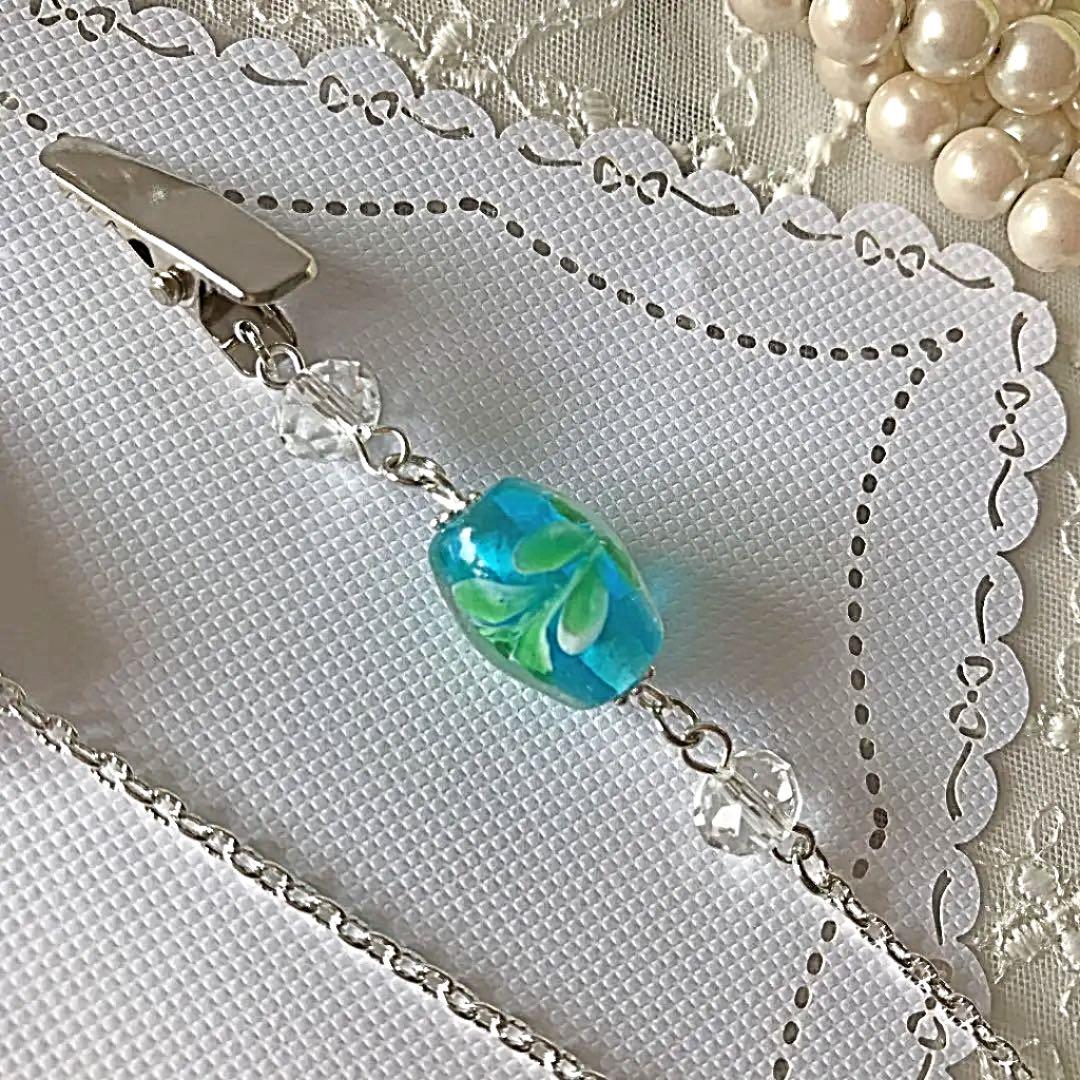 B26❤️ 帽子ストラップ　とんぼ玉　ランプワーク　帽子クリップ　帽子チェーン