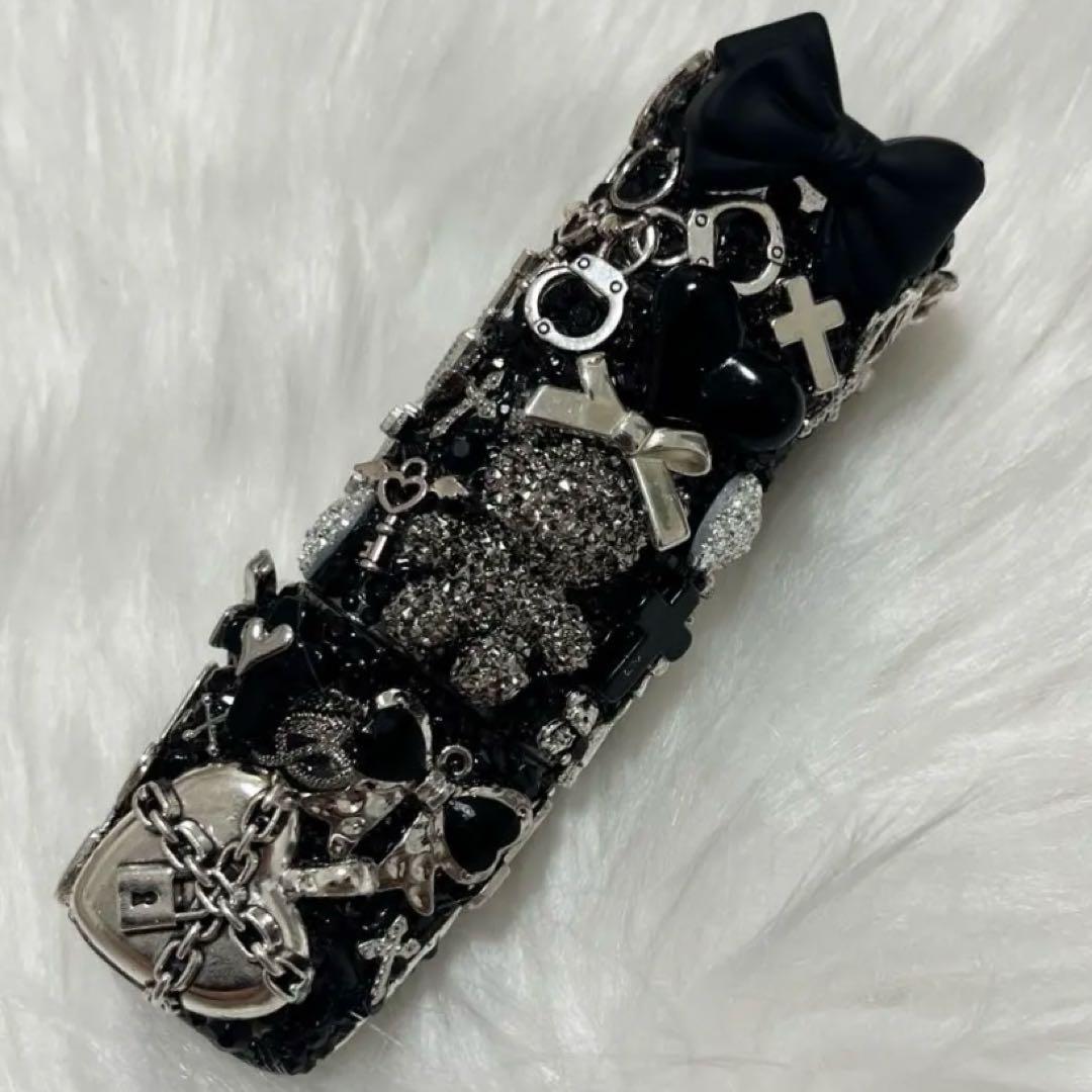 IQOSケースデコ　ブラック　シルバー　埋め尽くし